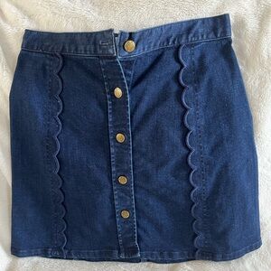 Draper James Blue Denim Skirt with Gold Buttons